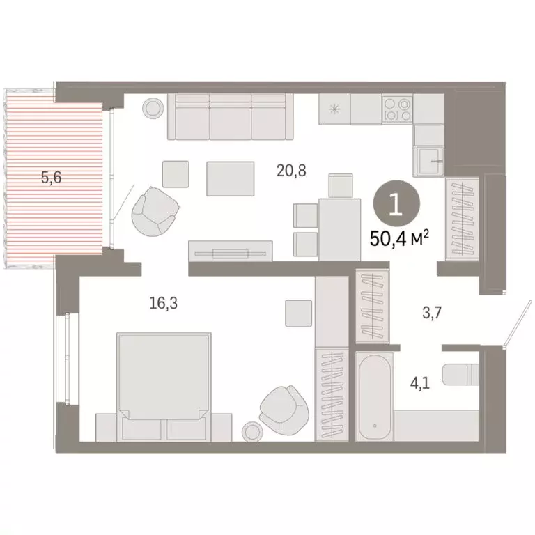 1-комнатная квартира: Екатеринбург, улица Советских Женщин (50.4 м) - Фото 1