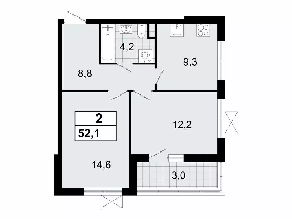 2-комнатная квартира: Всеволожск, микрорайон Южный, 1.2 (52.1 м) - Фото 0