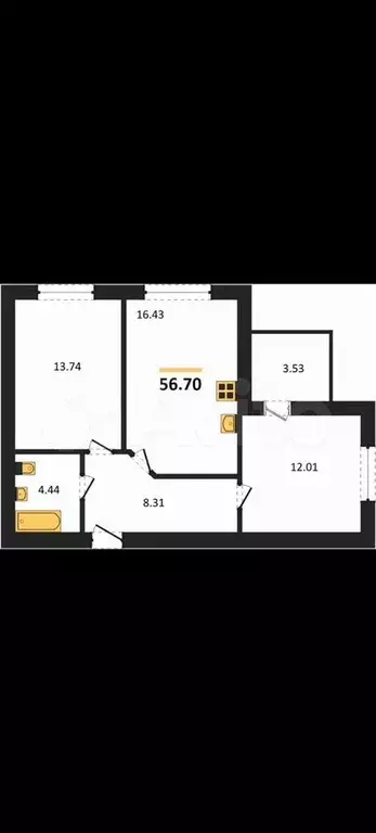 2-к. квартира, 58,5 м, 6/8 эт. - Фото 1