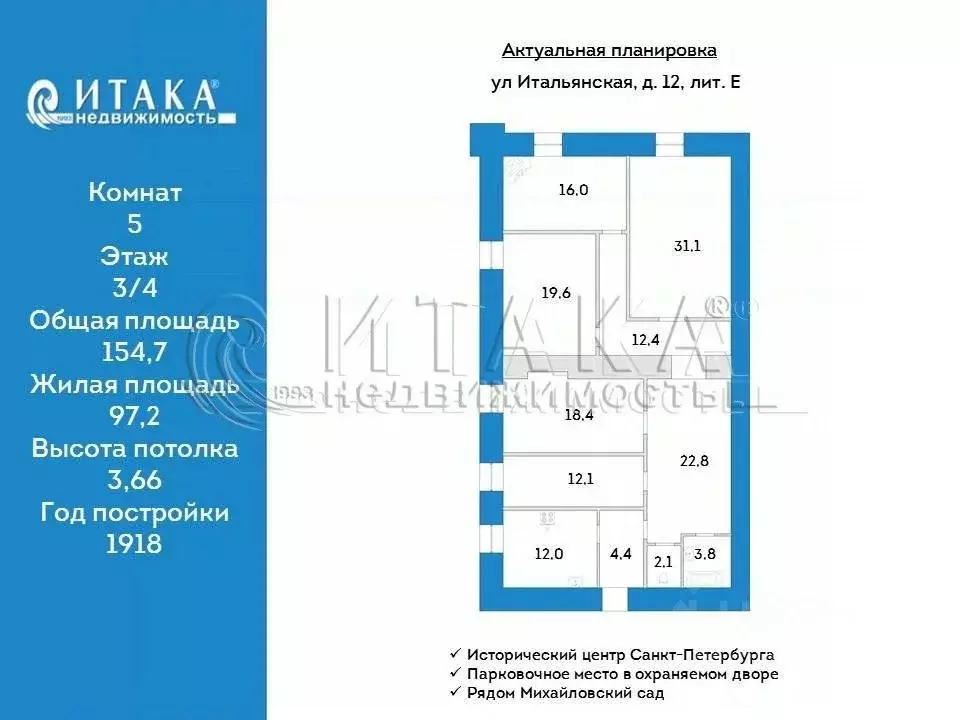 5-к кв. Санкт-Петербург Итальянская ул., 12Е (154.7 м) - Фото 2