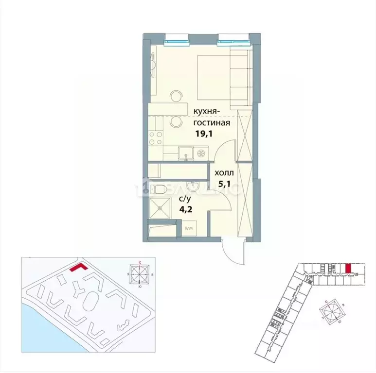 Студия Москва Шелепихинская наб., 34к5 (30.0 м) - Фото 2