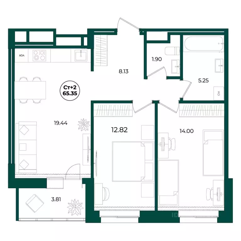 2-к кв. Ханты-Мансийский АО, Нижневартовск 22-й мкр,  (65.35 м) - Фото 0