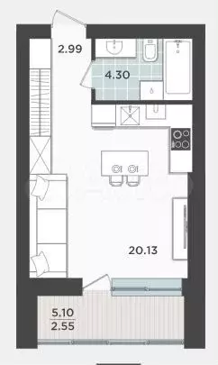 Квартира-студия, 32,5 м, 6/9 эт. - Фото 1