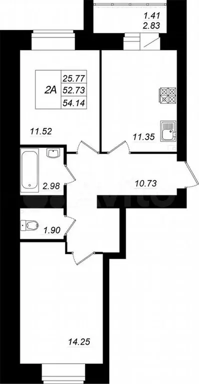 2-к. квартира, 54,1м, 4/10эт. - Фото 0