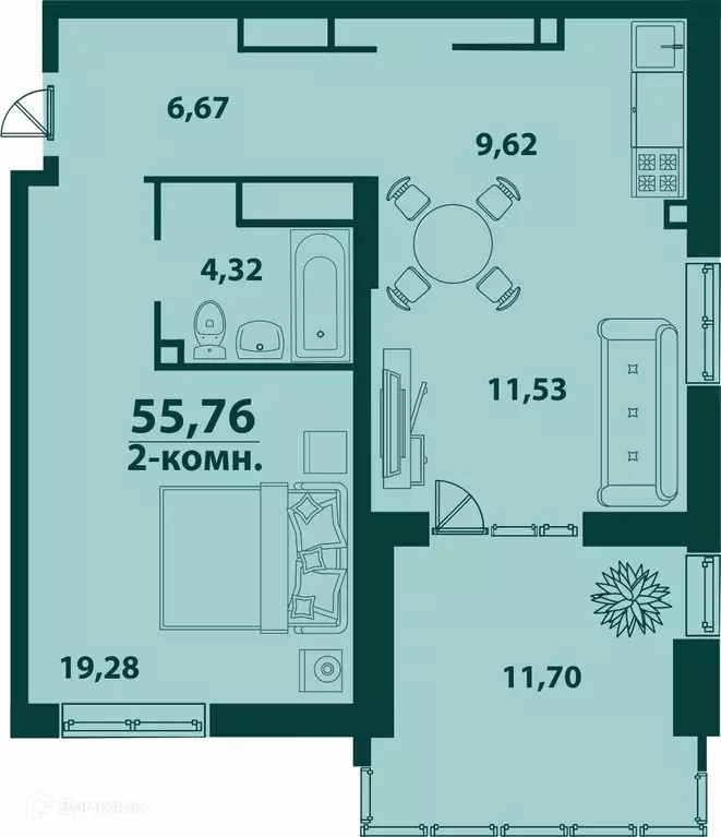 Продаётся 2-к квартира, 55.76 м - Фото 0