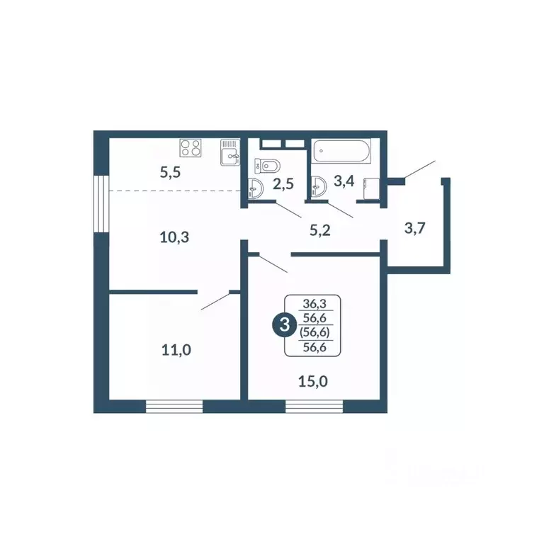 3-к кв. Кировская область, Киров Скандинавия жилой комплекс (56.6 м) - Фото 1