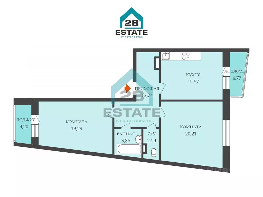 2-к кв. Санкт-Петербург Ленинский просп., 64к1 (74.7 м) - Фото 2