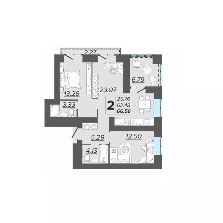 2-к кв. Брянская область, Брянск Архитектор жилой комплекс (66.56 м) - Фото 1