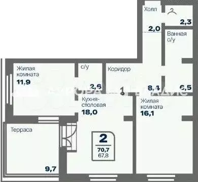 2-к. квартира, 67,8 м, 9/9 эт. - Фото 1