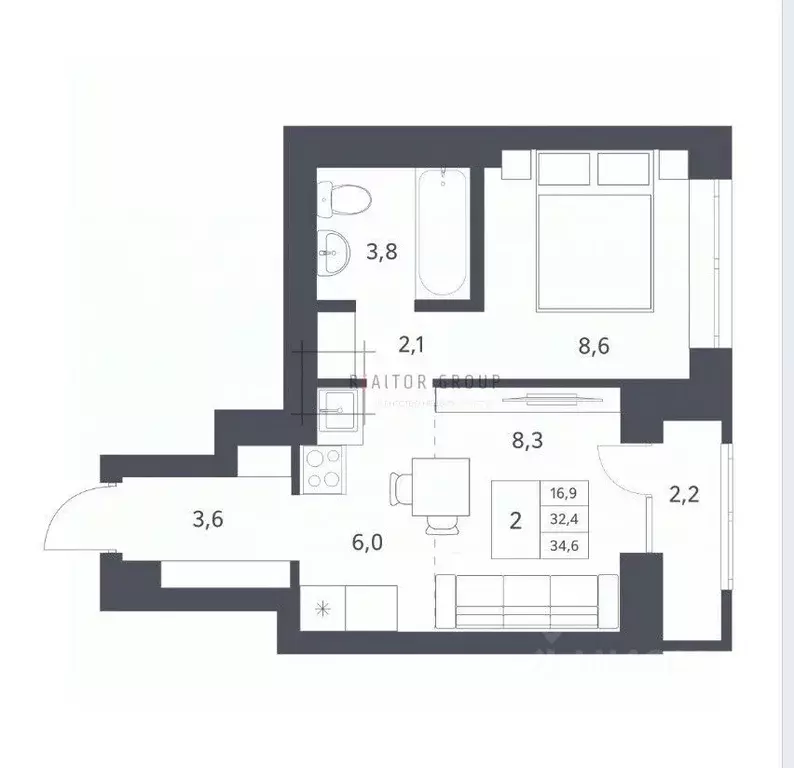 1-к кв. Новосибирская область, Новосибирск ул. Толбухина, 2 (36.0 м) - Фото 1