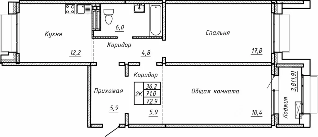 Свободной планировки кв. Новосибирская область, Новосибирск  (72.9 м) - Фото 0