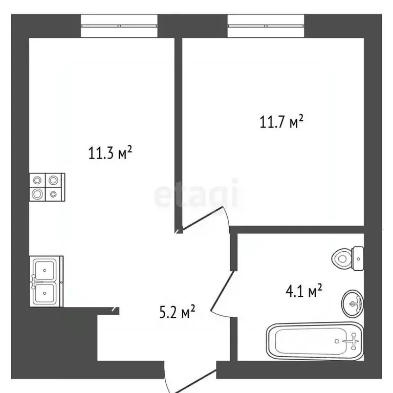 1-к кв. Тюменская область, Тюмень ул. Республики, 204к12 (32.4 м) - Фото 2