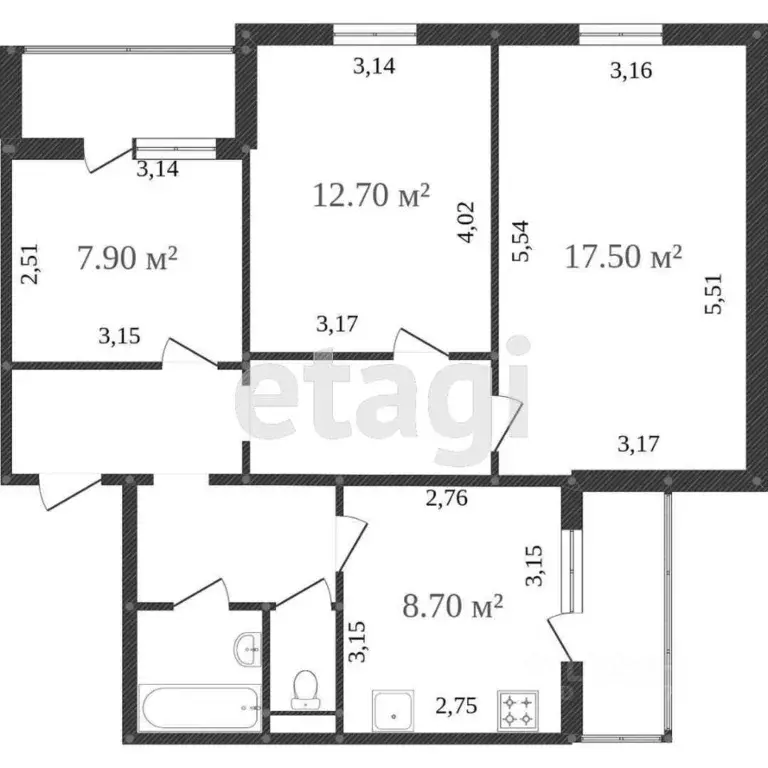 3-к кв. Белгородская область, Белгород ул. Есенина, 44 (73.0 м) - Фото 2