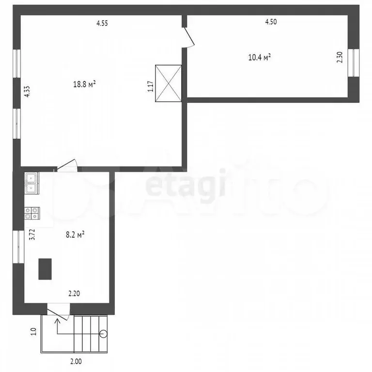 2-к. квартира, 37,4 м, 1/1 эт. - Фото 0