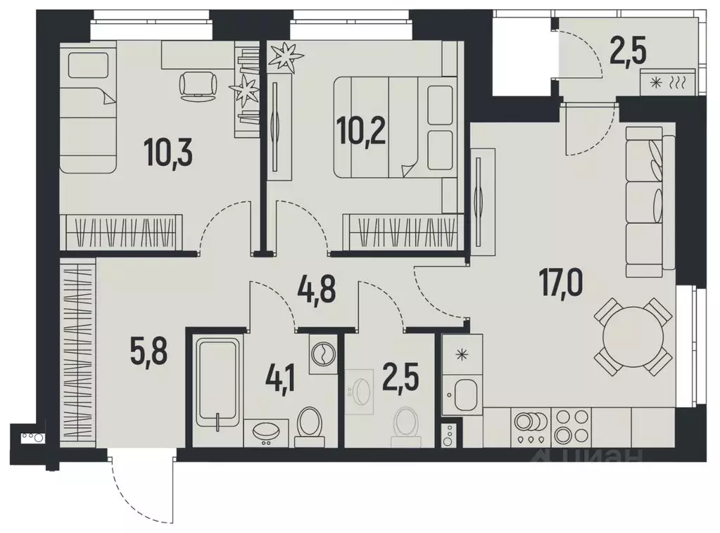 2-к кв. Пермский край, Пермь Ераничи мкр,  (56.0 м) - Фото 1
