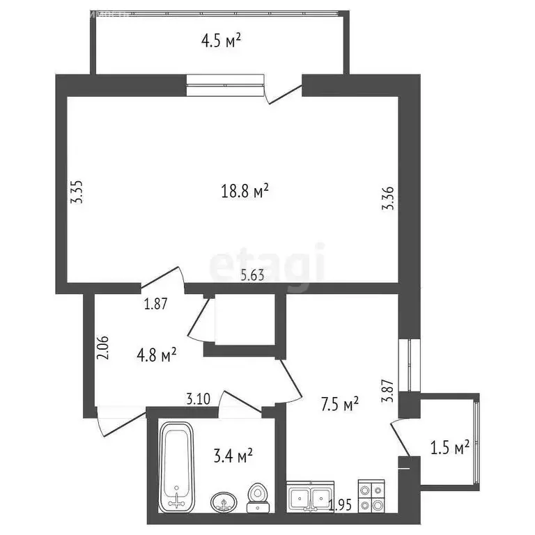 1-комнатная квартира: Саки, улица Кузнецова, 18А (35.6 м) - Фото 0