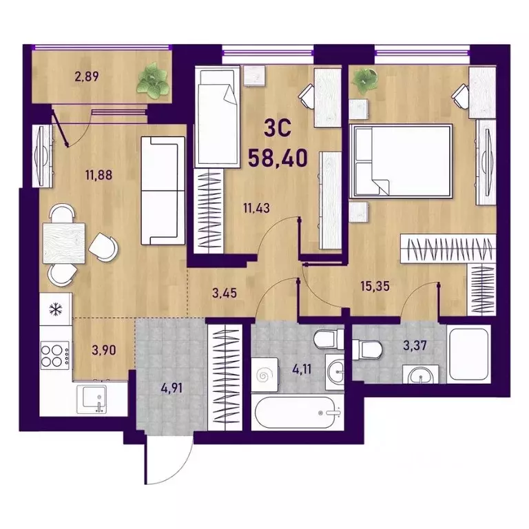 3-к кв. Новосибирская область, Новосибирск Пермская ул., 12к2 (58.4 м) - Фото 0