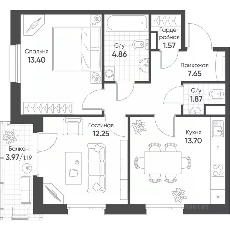 2-к кв. Татарстан, Казань Счастье в Казани жилой комплекс (56.5 м) - Фото 1