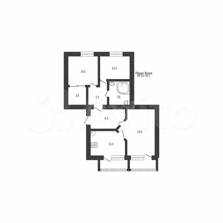 3-к. квартира, 85,5 м, 4/5 эт. - Фото 0