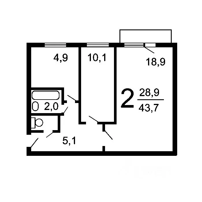 2-к кв. Москва Ивантеевская ул., 2К4 (45.0 м) - Фото 1