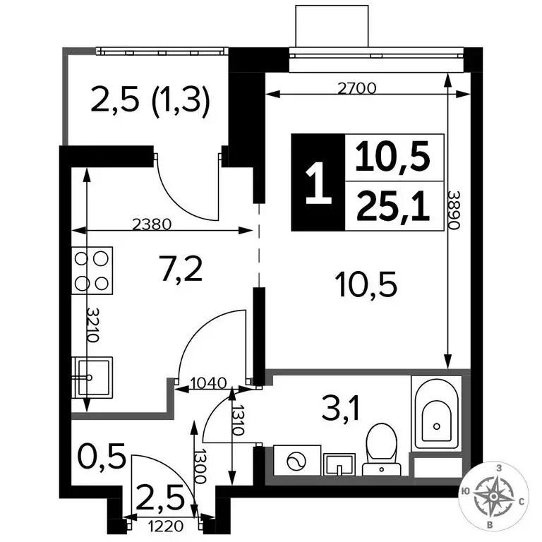Квартира-студия: Люберцы, Рождественская улица, 12 (24.9 м) - Фото 1