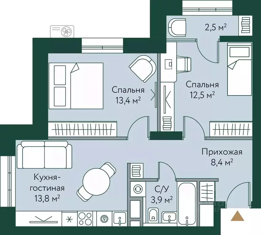 2-к кв. Волгоградская область, Волгоград Новосибирская ул., 74 (54.5 ... - Фото 0