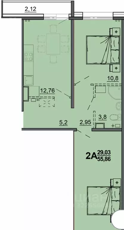 2-к кв. Тверская область, Тверь Новочеркасская ул., 49 (56.58 м) - Фото 1