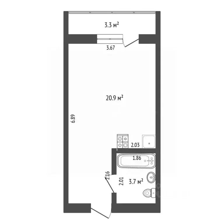 Студия Тюменская область, Тюмень Комбинатская ул., 54к2 (24.6 м) - Фото 1