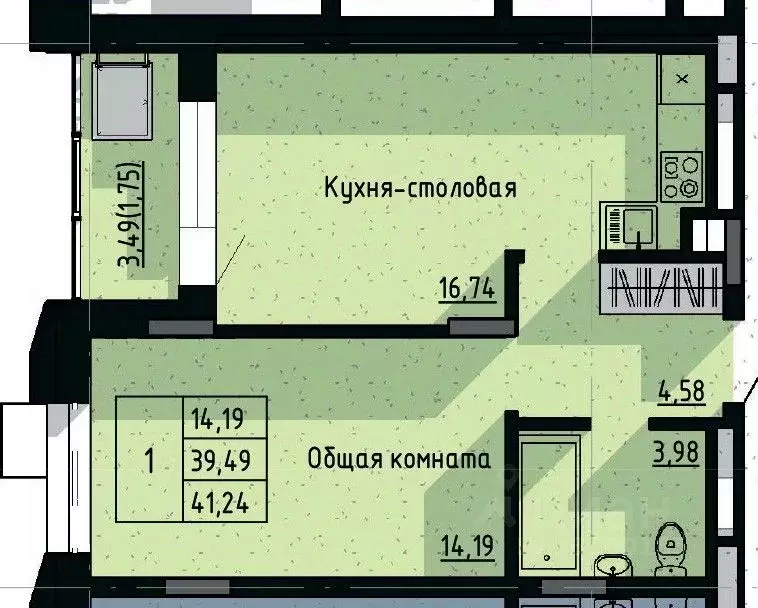 1-к кв. Саха (Якутия), Якутск пос. Геологов,  (41.24 м) - Фото 0
