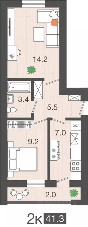 2-к кв. Калининградская область, Гурьевский муниципальный округ, пос. ... - Фото 1