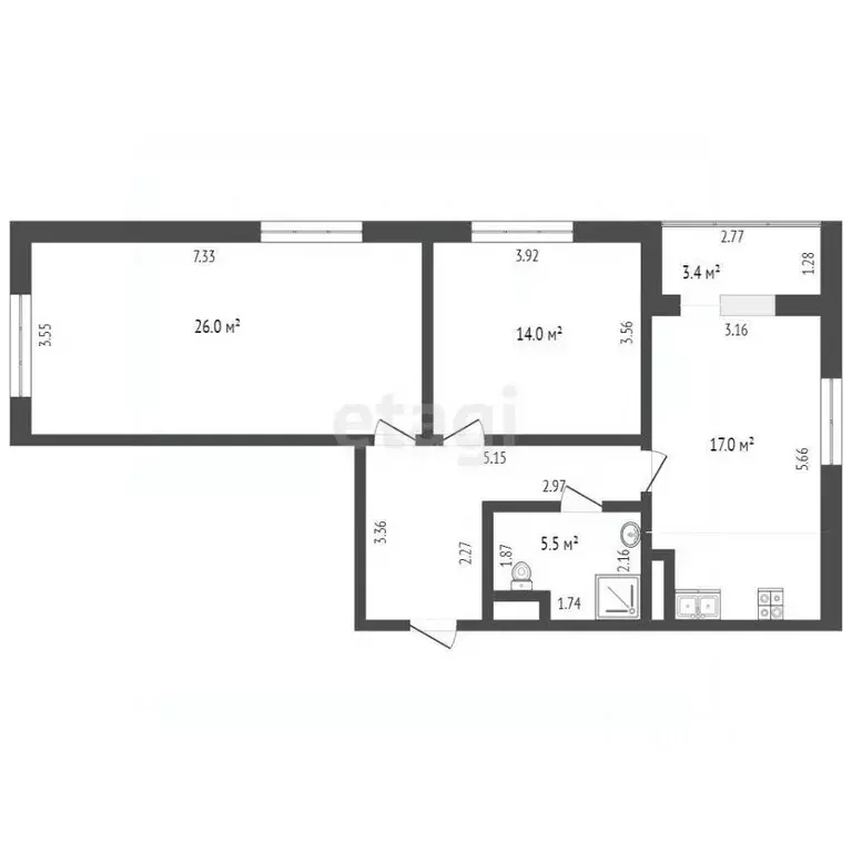 2-к кв. Тюменская область, Тюмень ул. Тальниковая, 1 (74.4 м) - Фото 1