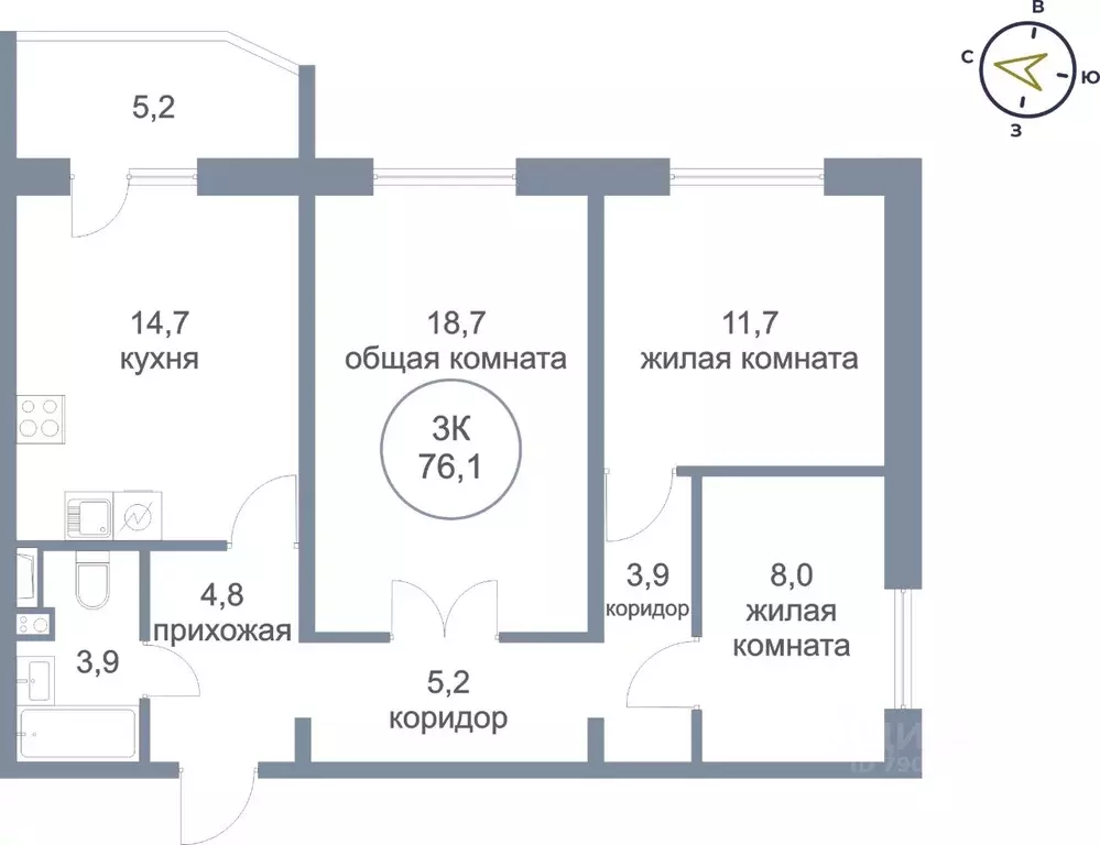 3-к кв. Ханты-Мансийский АО, Сургут пос. Гидростроитель, ул. ... - Фото 1