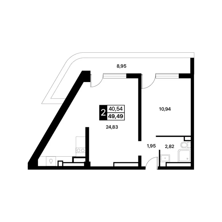 2-к квартира, 49.49 м - Фото 0
