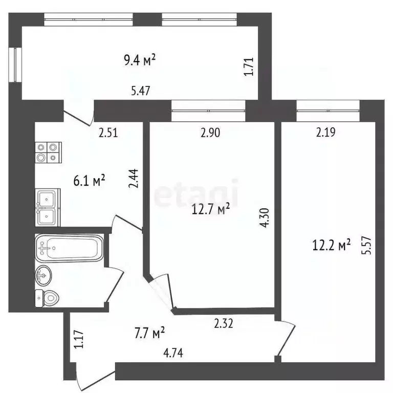 2-к кв. Крым, Симферополь городской округ, Аэрофлотский пгт ул. ... - Фото 1