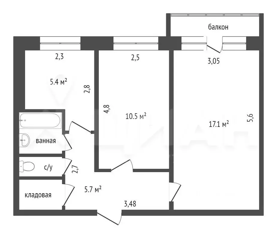 2-к кв. Коми, Сыктывкар ул. Пушкина, 132 (50.7 м) - Фото 1