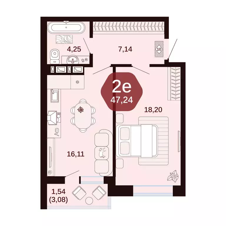 2-комнатная квартира: Ростовская область, Аксай (47.24 м) - Фото 1