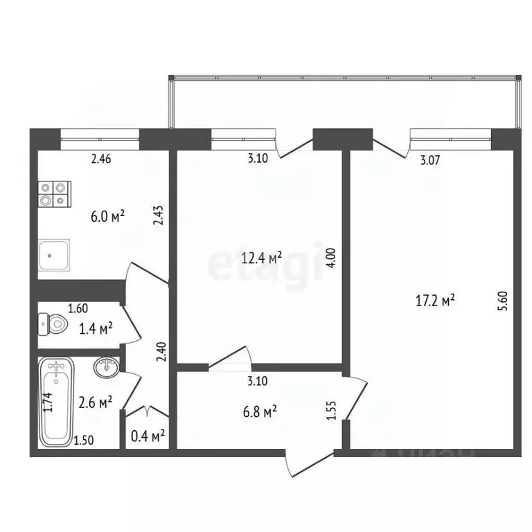 2-к кв. Чувашия, Чебоксары Эгерский бул., 10 (46.7 м) - Фото 1