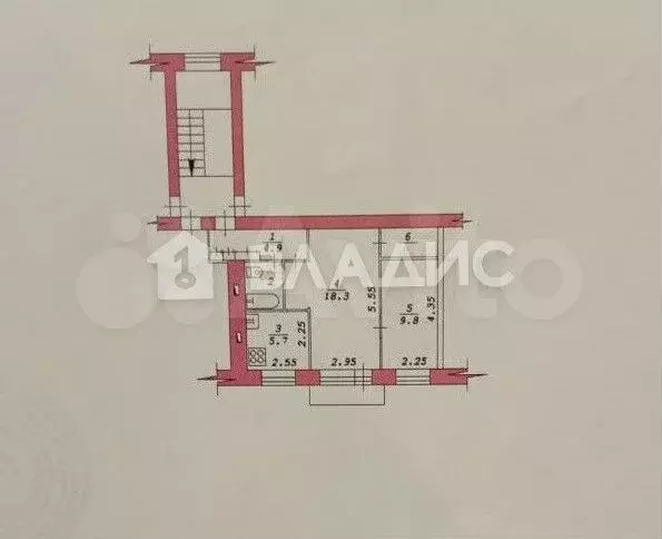 2-к. квартира, 44,1 м, 5/5 эт. - Фото 0