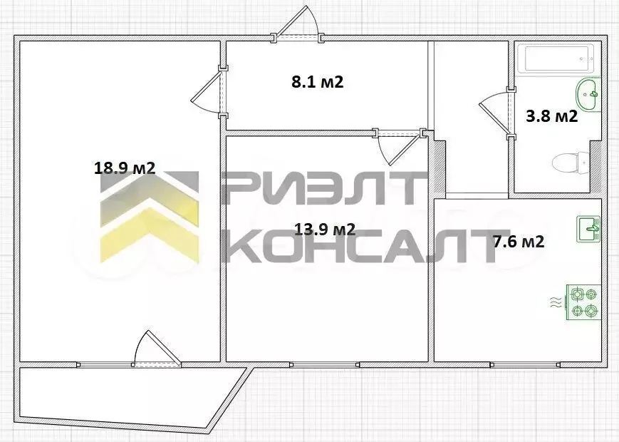 2-к. квартира, 55 м, 3/9 эт. - Фото 0