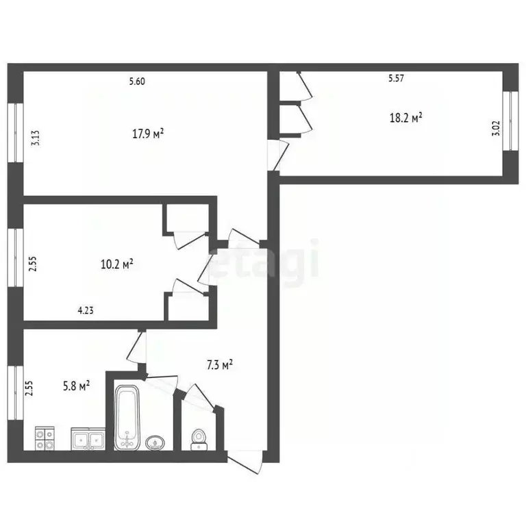 3-к кв. Вологодская область, Шексна рп, Шексна Северная мкр ул. ... - Фото 2