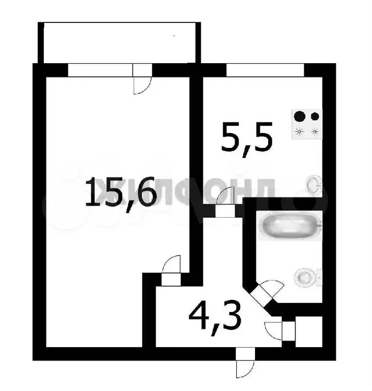 1-к. квартира, 28,6 м, 2/5 эт. - Фото 0