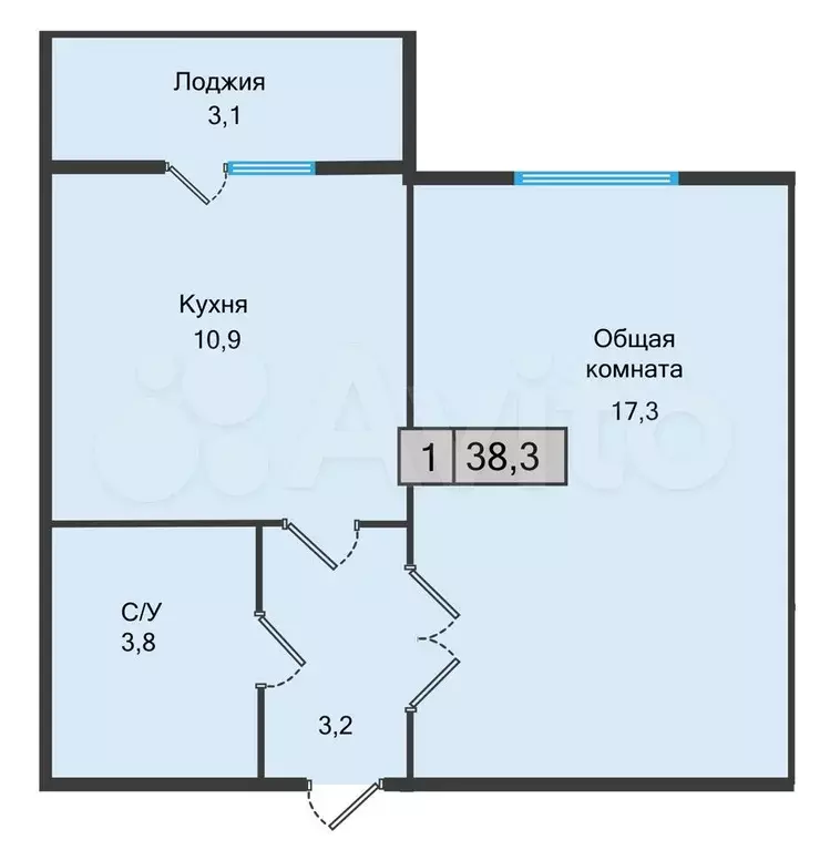 1-к. квартира, 38,3 м, 5/5 эт. - Фото 0