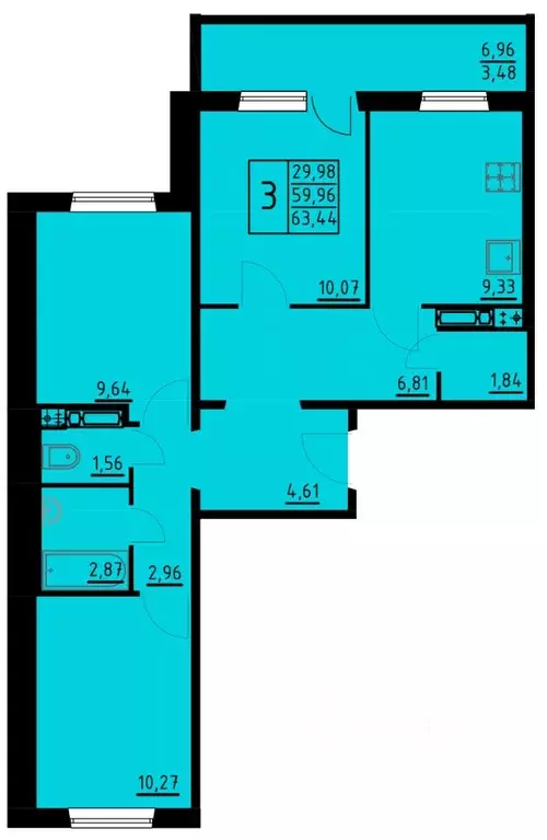 3-к кв. Пермский край, Пермь ул. Танцорова, 96 (63.44 м) - Фото 1