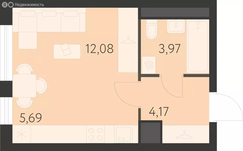 Квартира-студия: Екатеринбург, улица Академика Ландау, 41 (25.91 м) - Фото 0