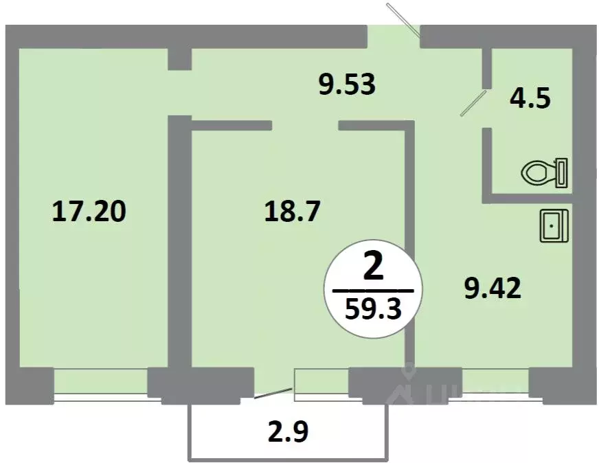 2-к кв. Красноярский край, Красноярск Соколовская ул., 52 (59.3 м) - Фото 1