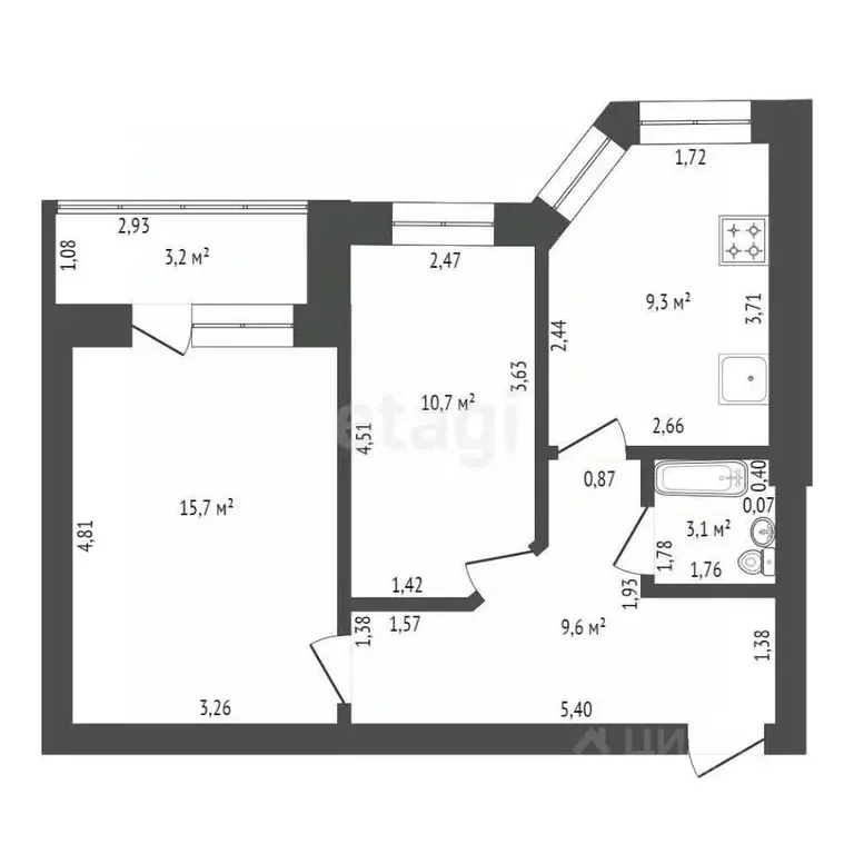 2-к кв. Башкортостан, с. Кармаскалы ул. Рафикова, 7 (48.4 м) - Фото 1