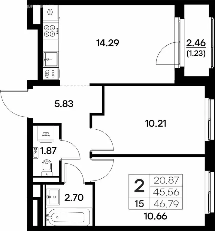 2-комнатная квартира: Владимир (46.79 м) - Фото 0