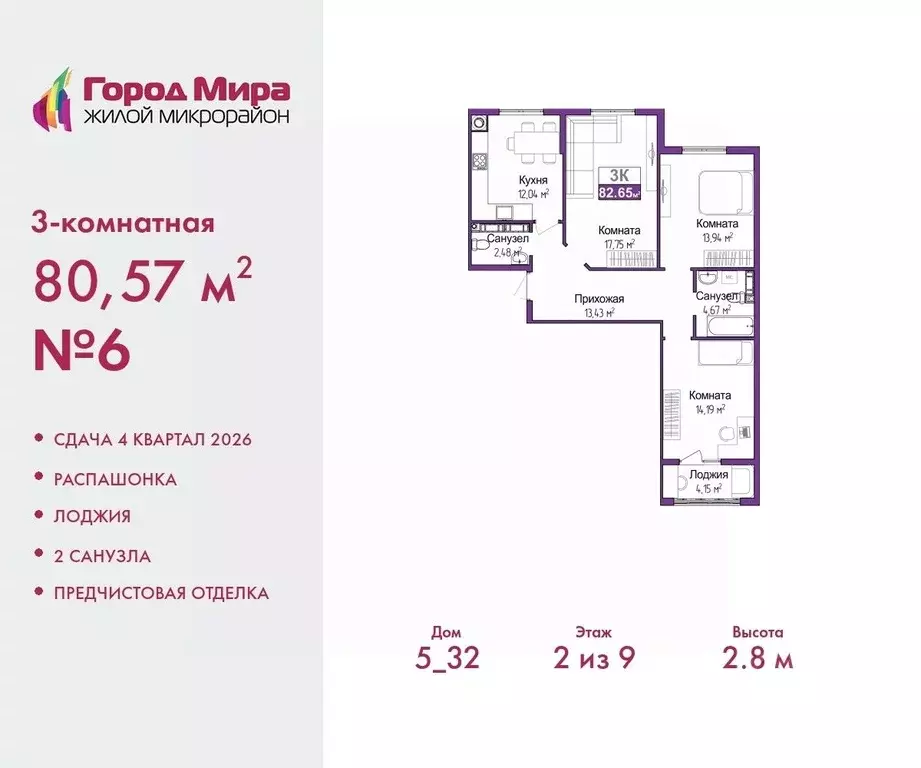 3-к кв. Крым, Симферополь ул. Батурина (80.57 м) - Фото 0