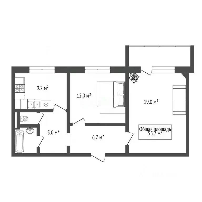 2-к кв. Новосибирская область, Новосибирск ул. Титова, 242/2 (55.7 м) - Фото 0
