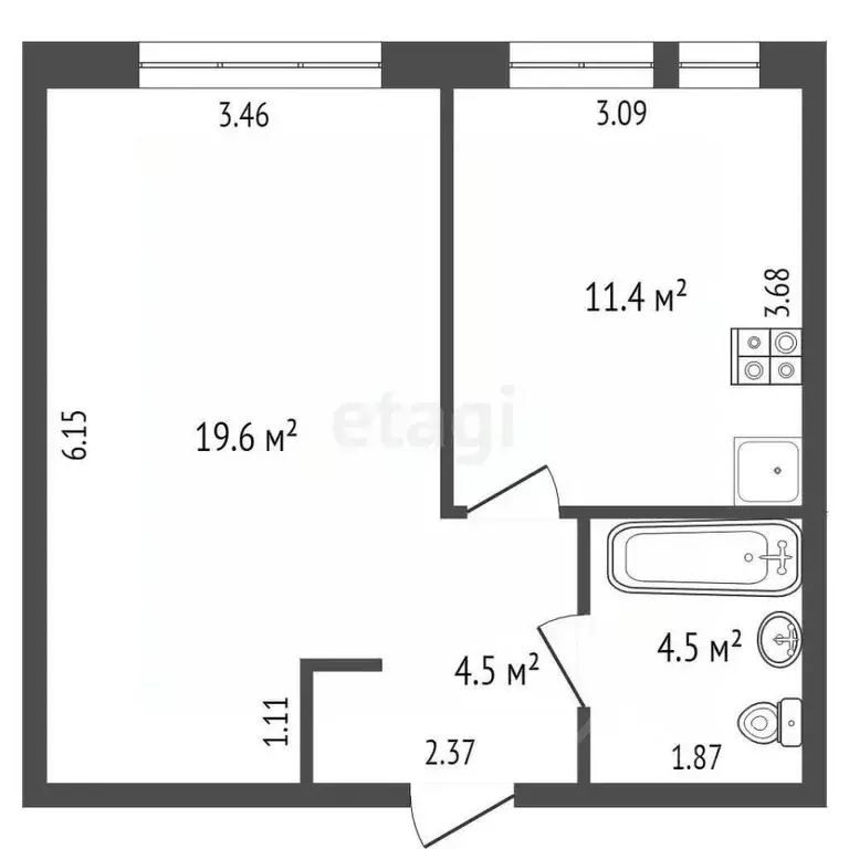 1-к кв. Тюменская область, Тюмень Полевая ул., 117к4 (40.0 м) - Фото 1